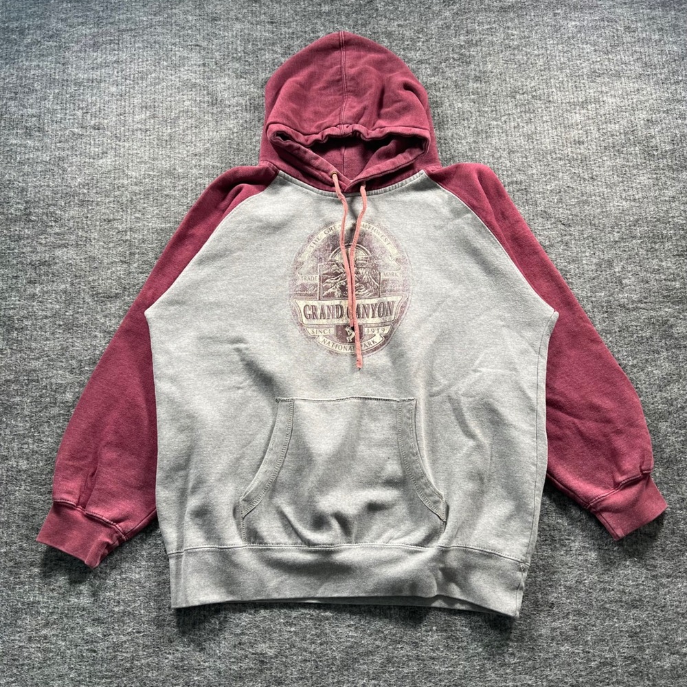Prairie Mountain Grand Canyon National Park Hoodie XXL Grey Burgundy Raglan 5295